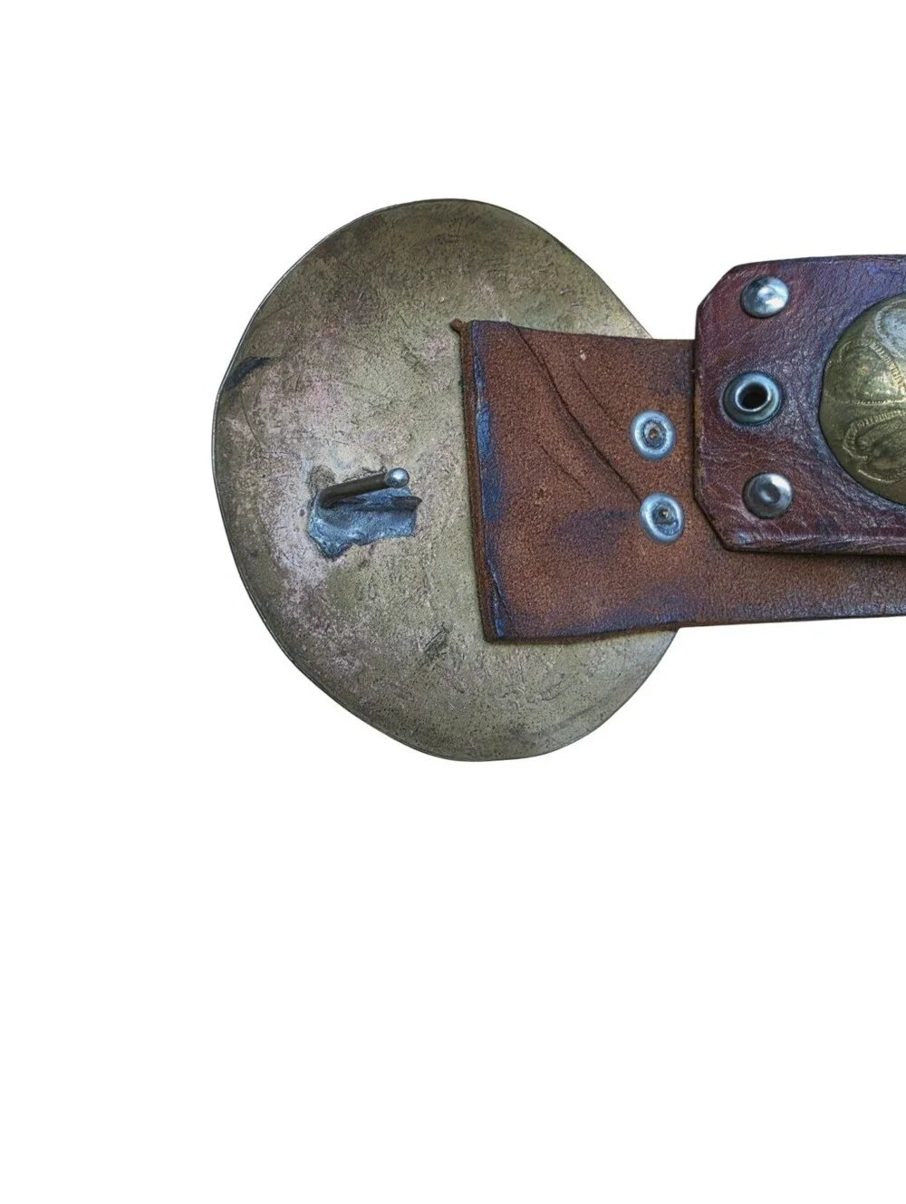 Vintage Handmade Leather Brass Conch Belt M/L  Boho Western Cowgirl Indie